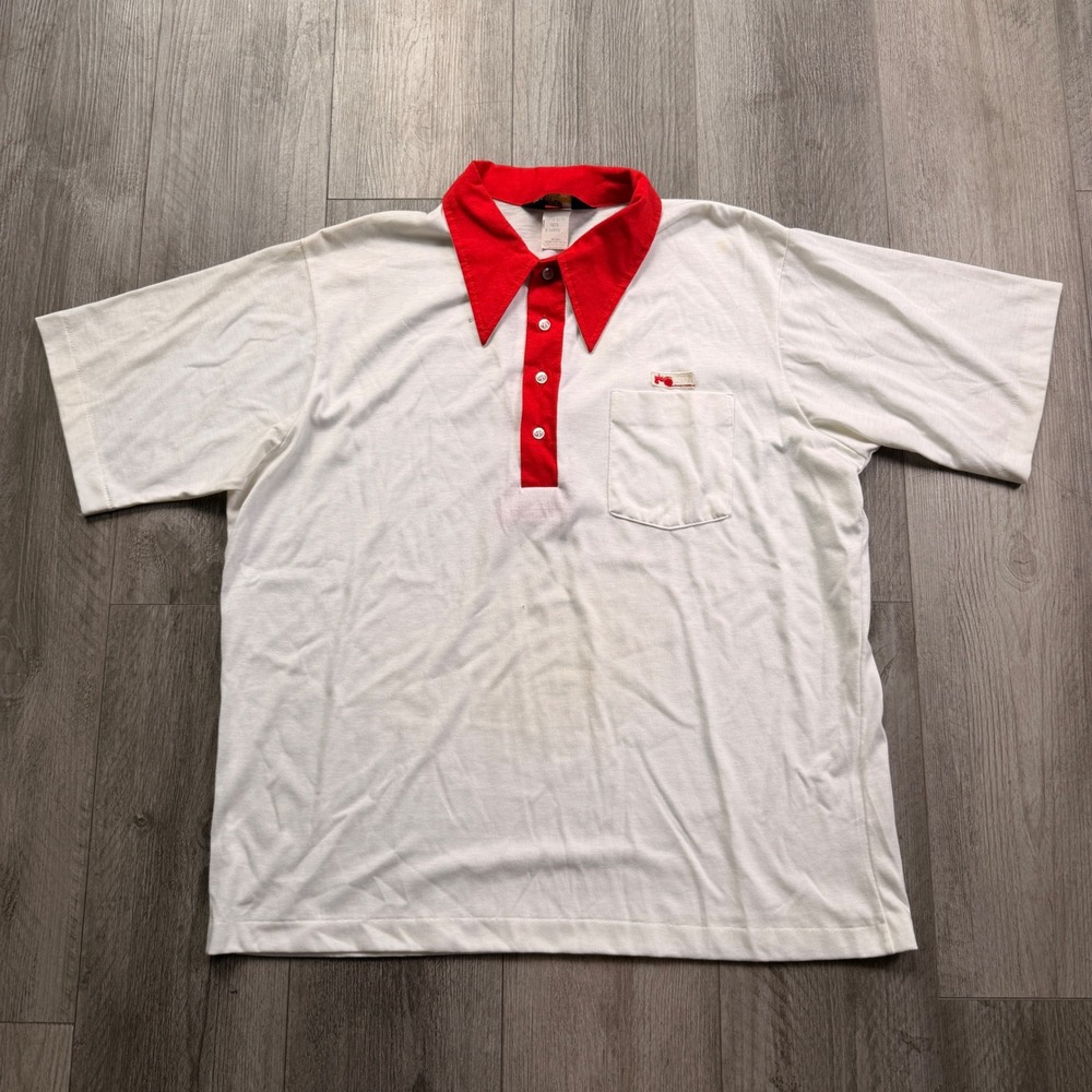 Vintage 70s Swingster Polo Shirt XL Tractor Pocket Made in USA Dagger collar
